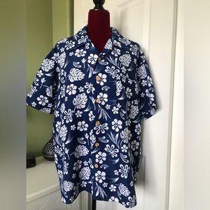 Stitch Hawaiian Men's Aloha Hawaiian Blue Flowers Button Up Shirt Size Large